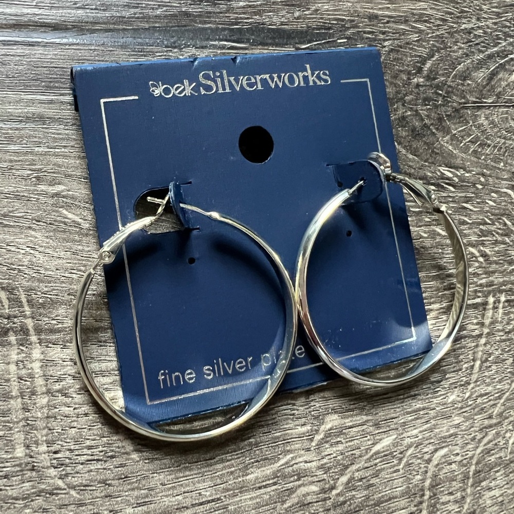 Belk Silverworks 40mm Silver Plated Hoop Earrings Classic Polished Hoops NWT - Picture 5 of 8